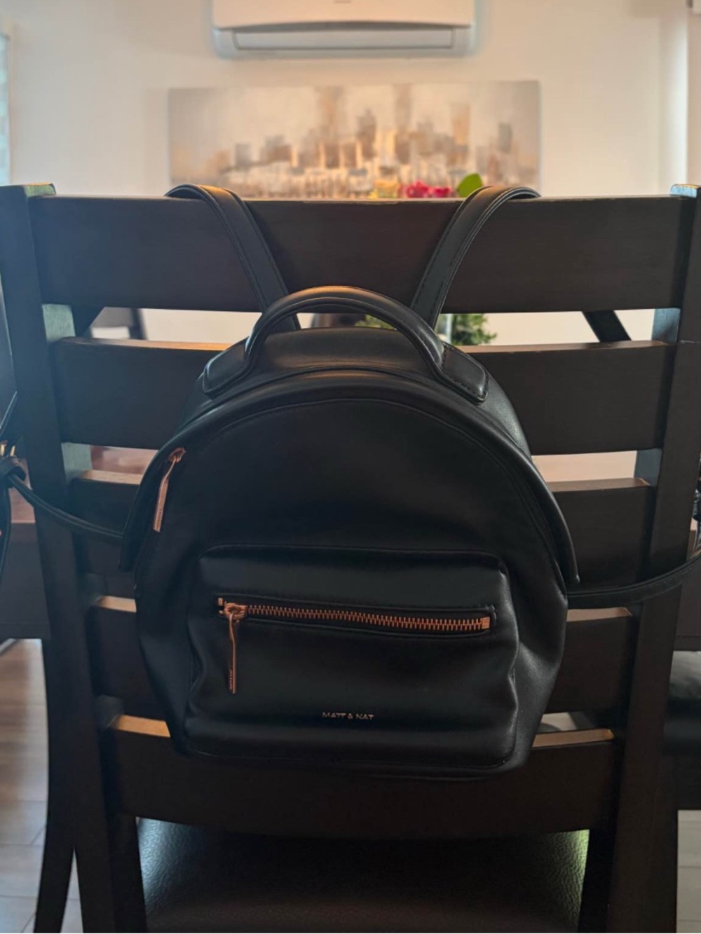 Matt & Nat Black Mini Vegan Leather Backpack with Gold Zippers